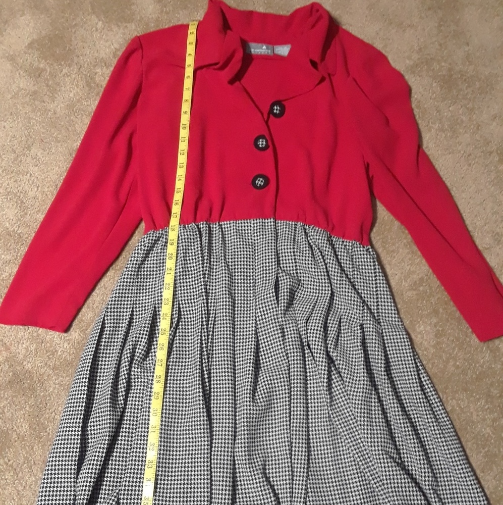 Red and Houndstooth Pleated Dress